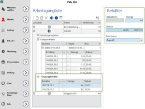 Verwaltung der Behälter zum Arbeitsgang des Auftrages