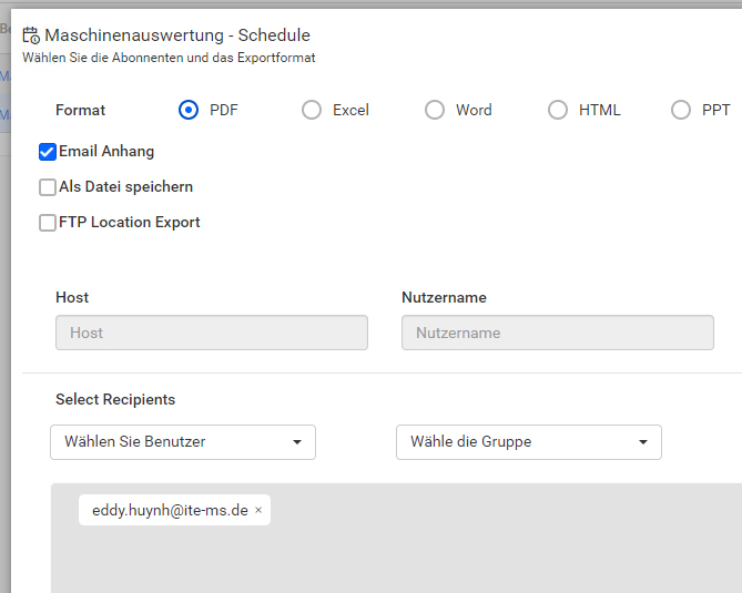 Auswahl Format und Empfänger