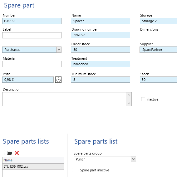 Configure spare parts individually