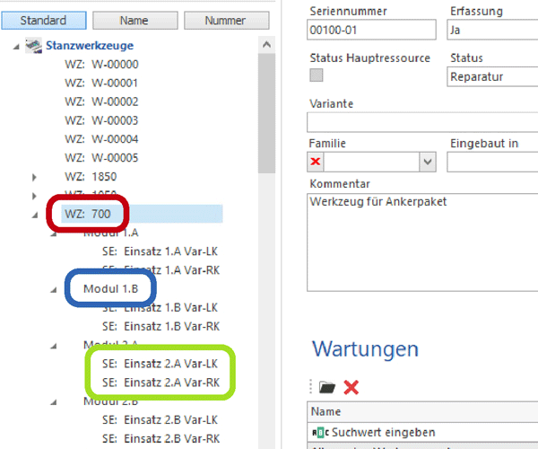Stammdaten des Werkzeugs Stammdaten des Werkzeugs